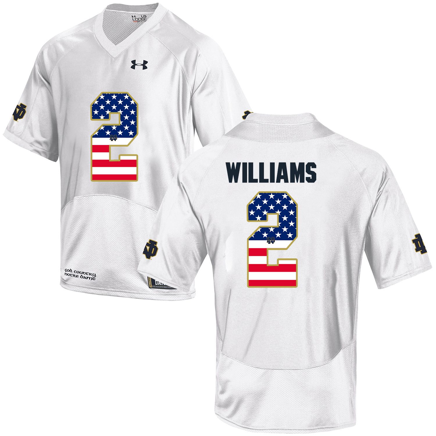 Men Norte Dame Fighting Irish #2 Williams White Flag Customized NCAA Jerseys